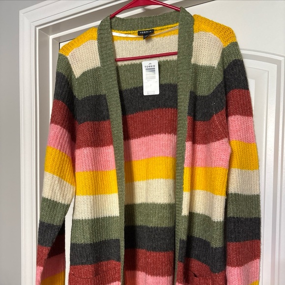 Torrid NWT Mulitcolor Striped Rainbow Cardigan Open Sweater 0 Large 12 - Picture 1 of 3